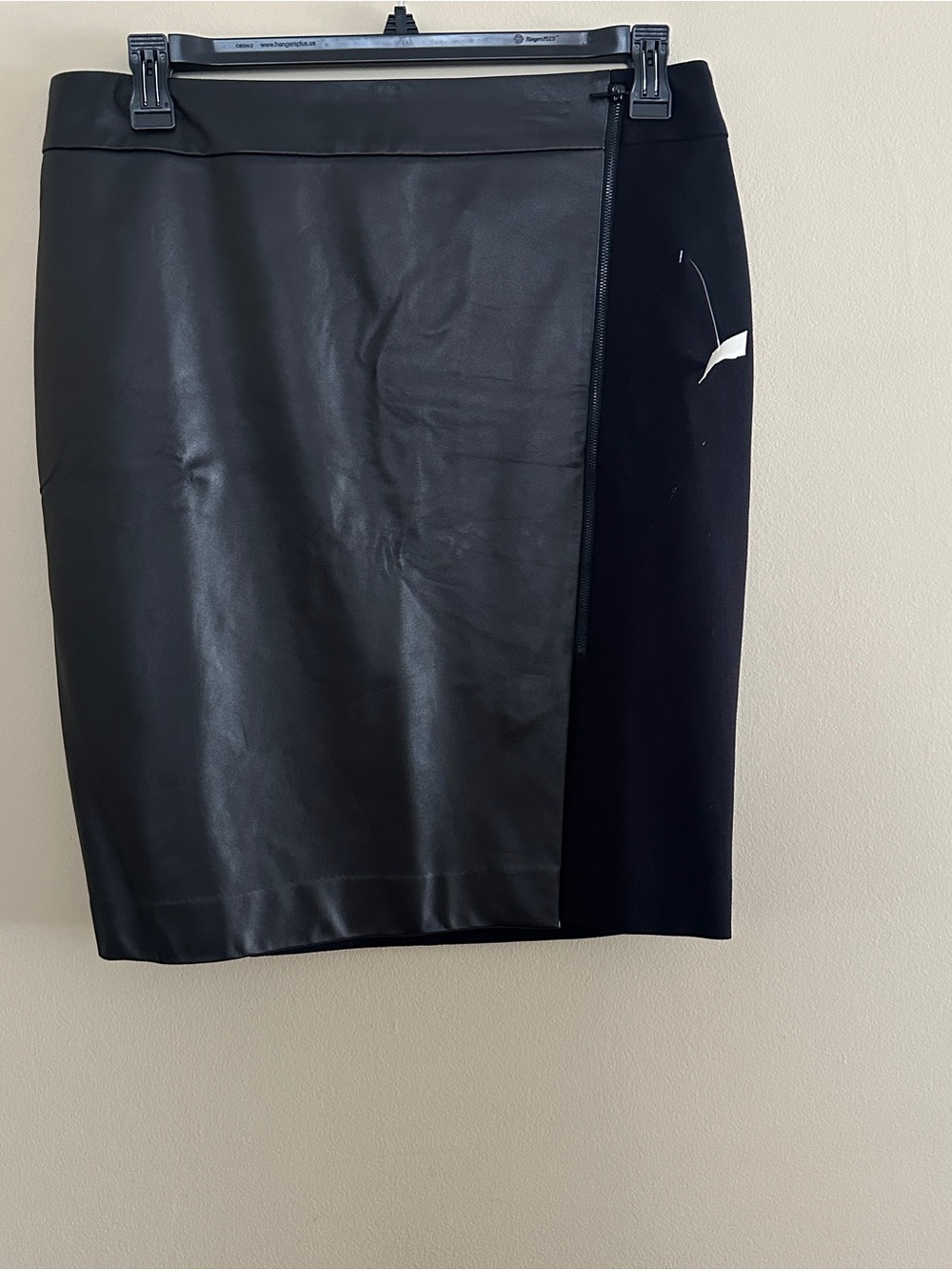 NEW Classiques Entier Black with Leather Front Knee Length Pencil Skirt, Sz 14